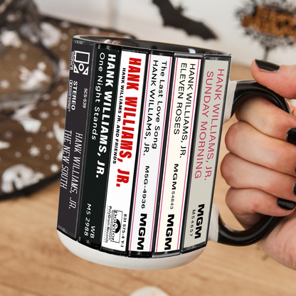 Hank Williams Jr. Albums Cassette Collection Retro Accent Mug