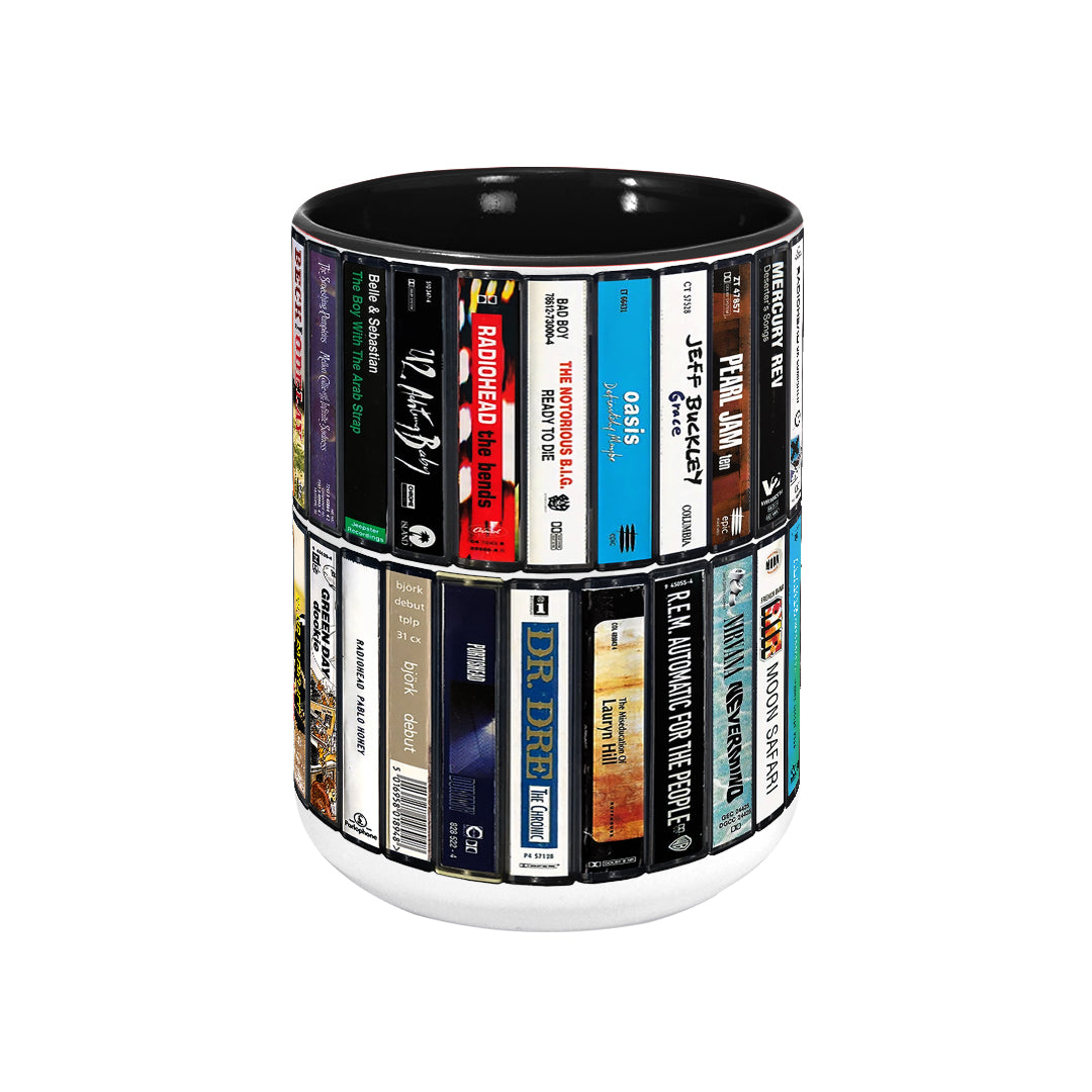 90s Music Albums Cassette Collection Retro Accent Edge-to-Edge Printed Mug