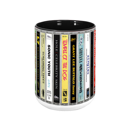 Classic Grunge Bands Albums Cassette Collection Retro Accent Edge-to-Edge Printed Mug