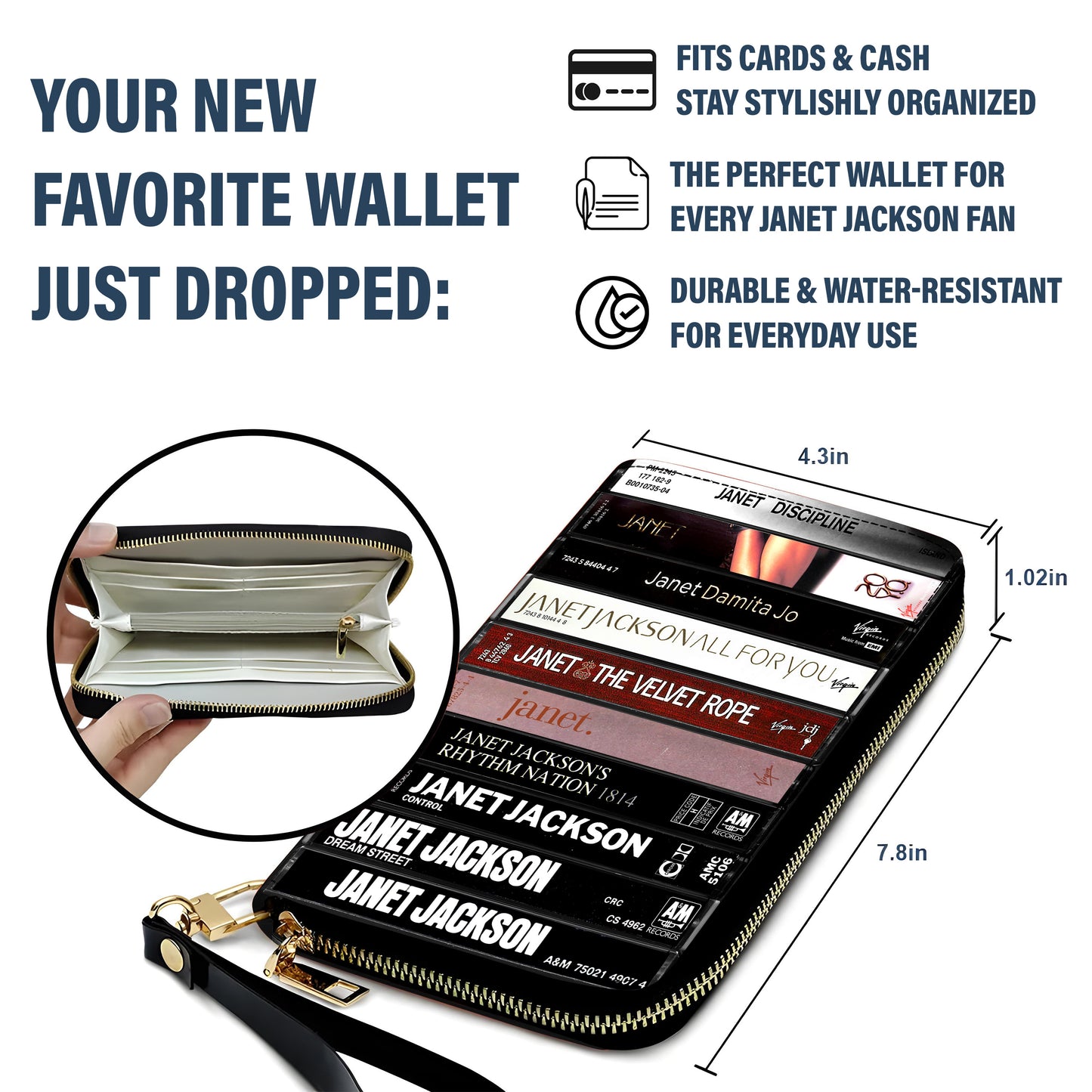 Janet Jackson Albums Cassette Vintage Leather Long Wallet