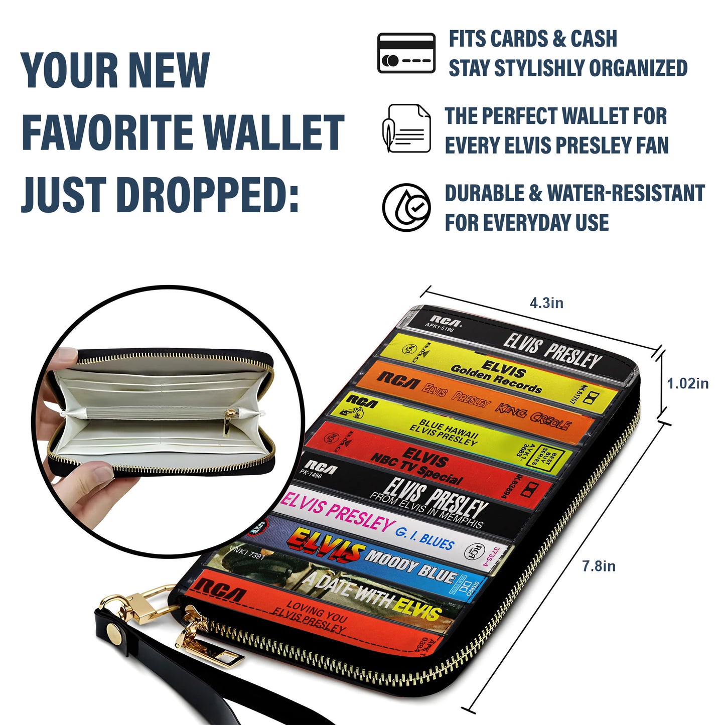 Elvis Presley Albums Cassette Vintage Leather Long Wallet