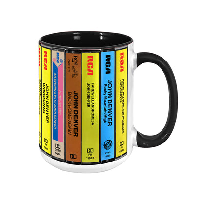 John Denver Albums Cassette Collection Retro Accent Edge-to-Edge Printed Mug