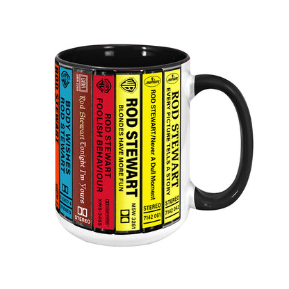 Rod Stewart Albums Cassette Collection Retro Accent Edge-to-Edge Printed Mug
