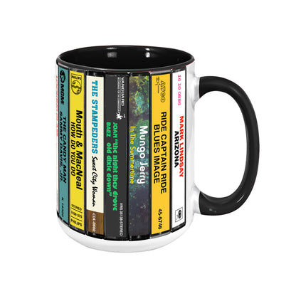 70s Pop Songs Albums Cassette Collection Retro Accent Edge-to-Edge Printed Mug - Volume 2