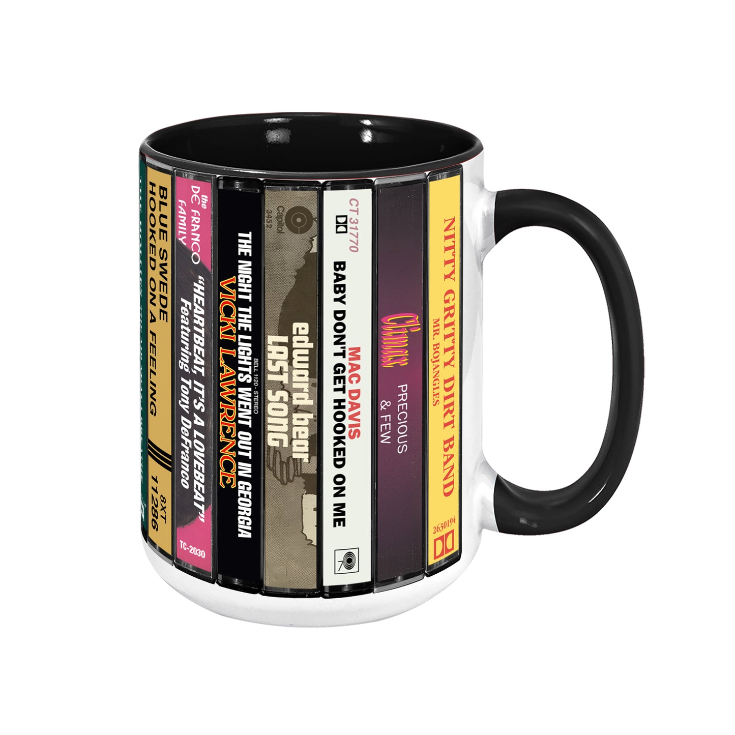 70s Pop Songs Albums Cassette Collection Retro Accent Edge-to-Edge Printed Mug - Volume 1
