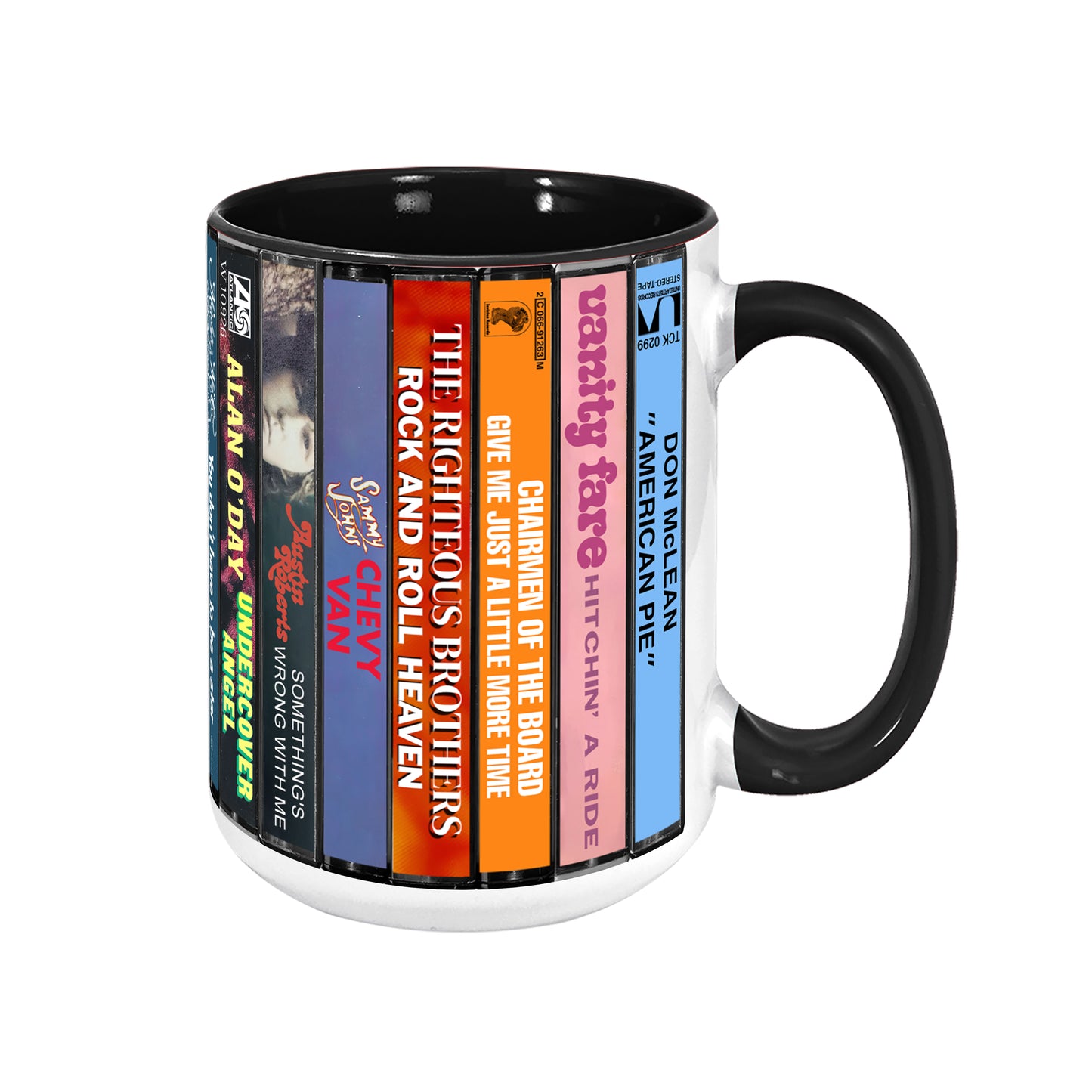 70s Pop Songs Albums Cassette Collection Retro Accent Edge-to-Edge Printed Mug - Volume 4