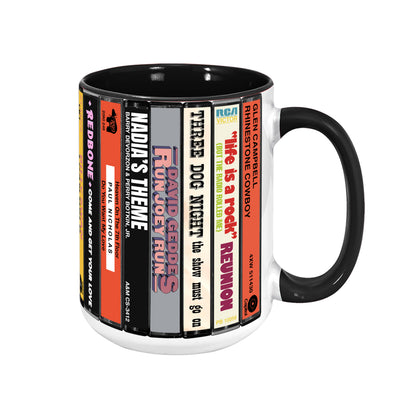 70s Pop Songs Albums Cassette Collection Retro Accent Edge-to-Edge Printed Mug - Volume 3