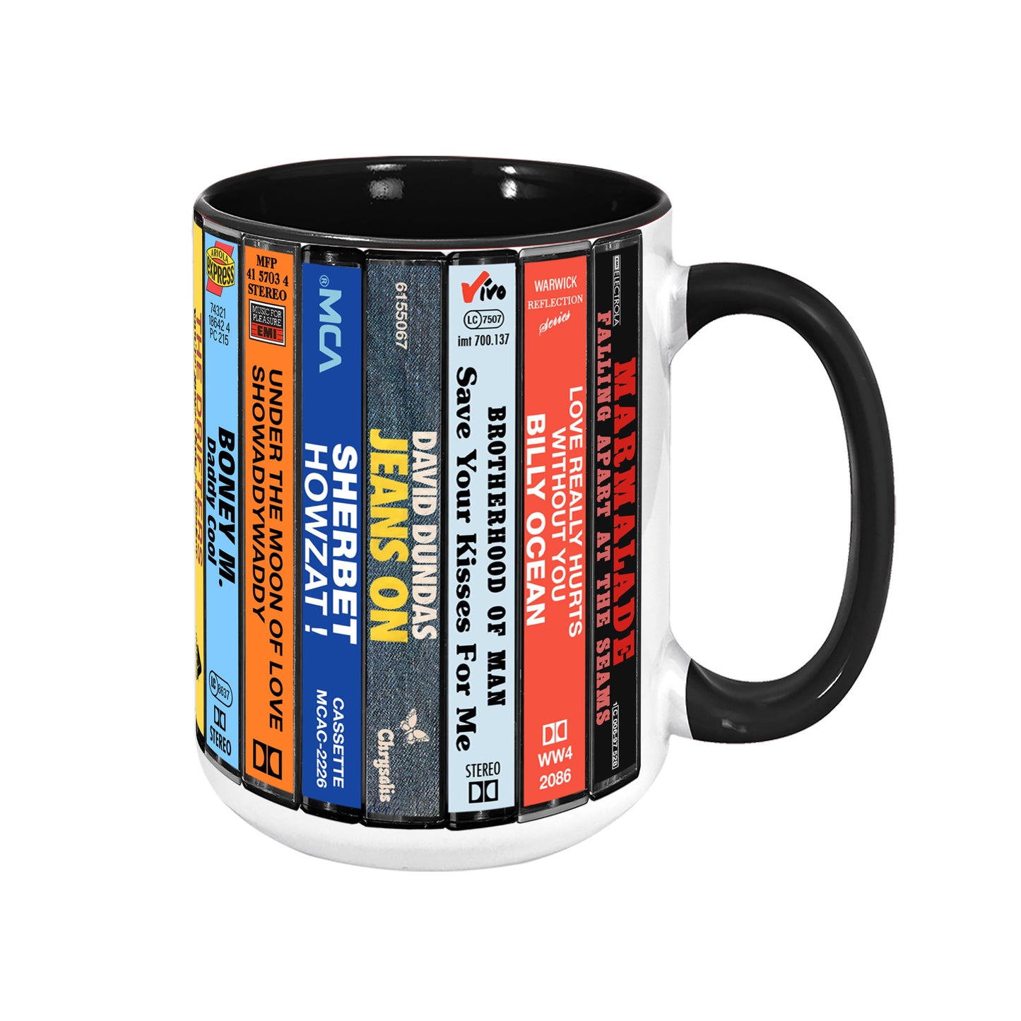 UK Pop Hits Late 70s Albums Cassette Collection Retro Accent Edge-to-Edge Printed Mug