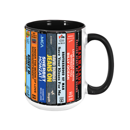 UK Pop Hits Late 70s Albums Cassette Collection Retro Accent Edge-to-Edge Printed Mug