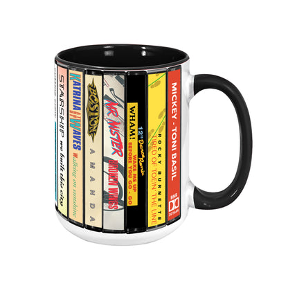 80s POP Singles Collection Albums Cassette Collection Retro Accent Edge-to-Edge Printed Mug - Collection 2