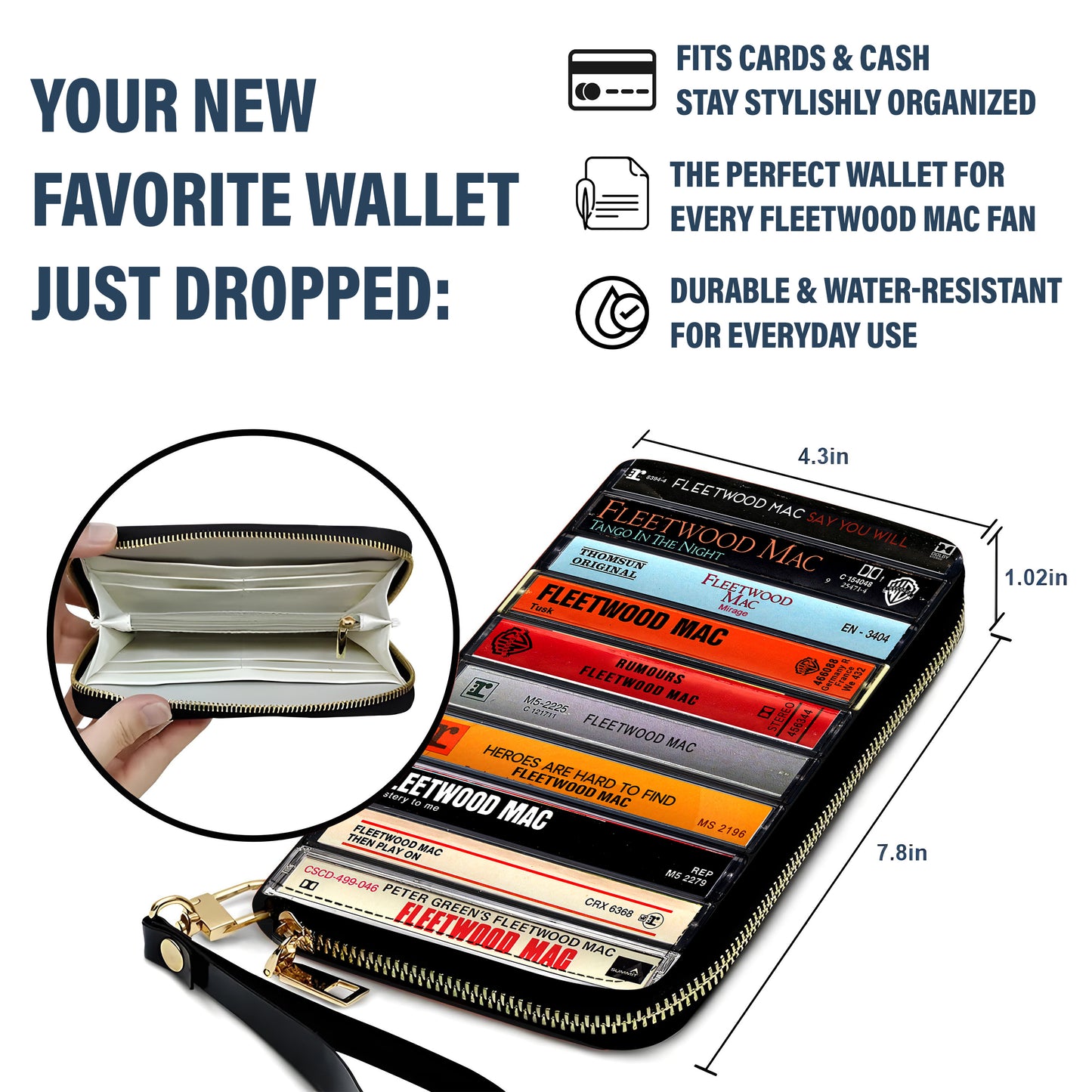 Fleetwood Mac Albums Cassette Vintage Leather Long Wallet