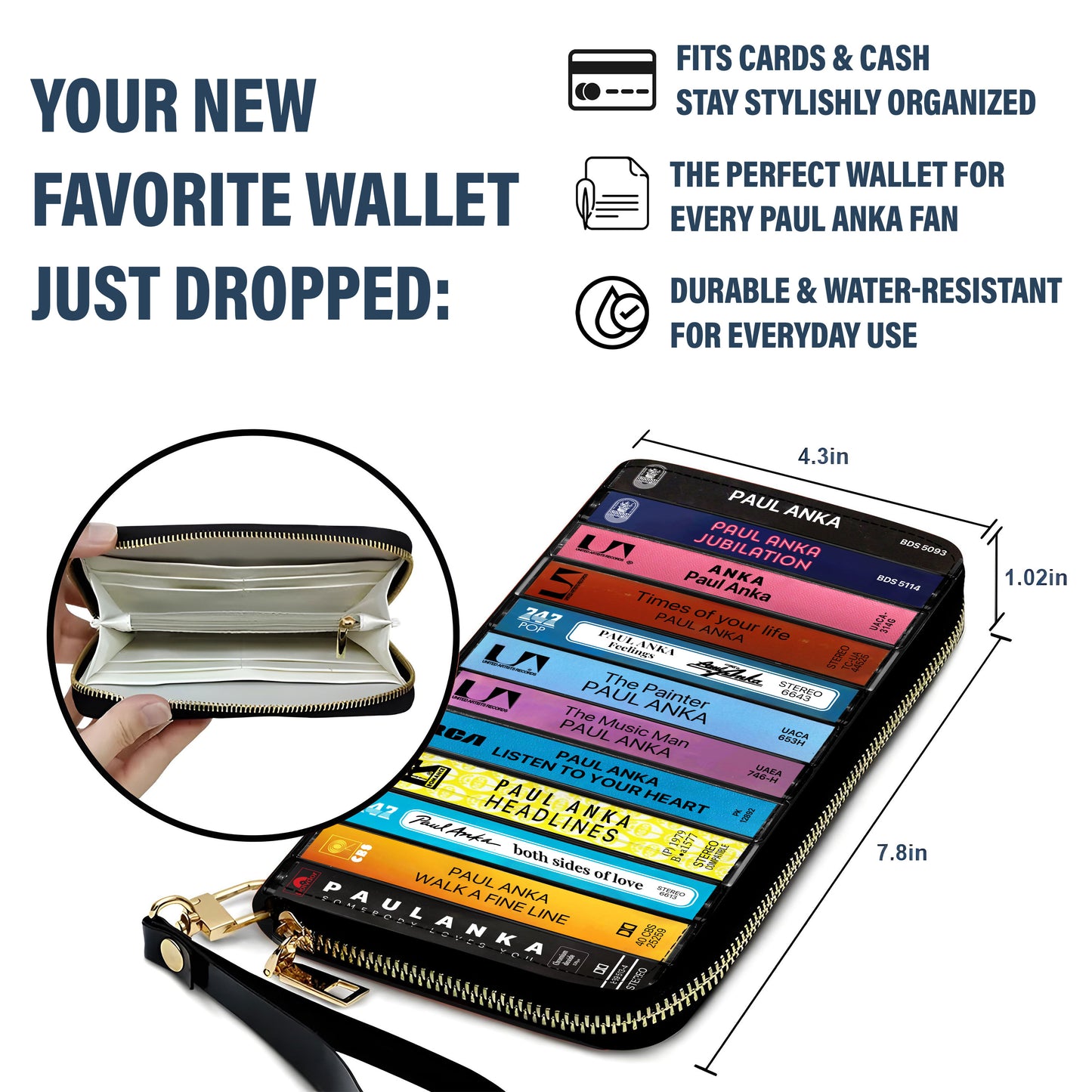 Paul Anka Albums Cassette Vintage Leather Long Wallet