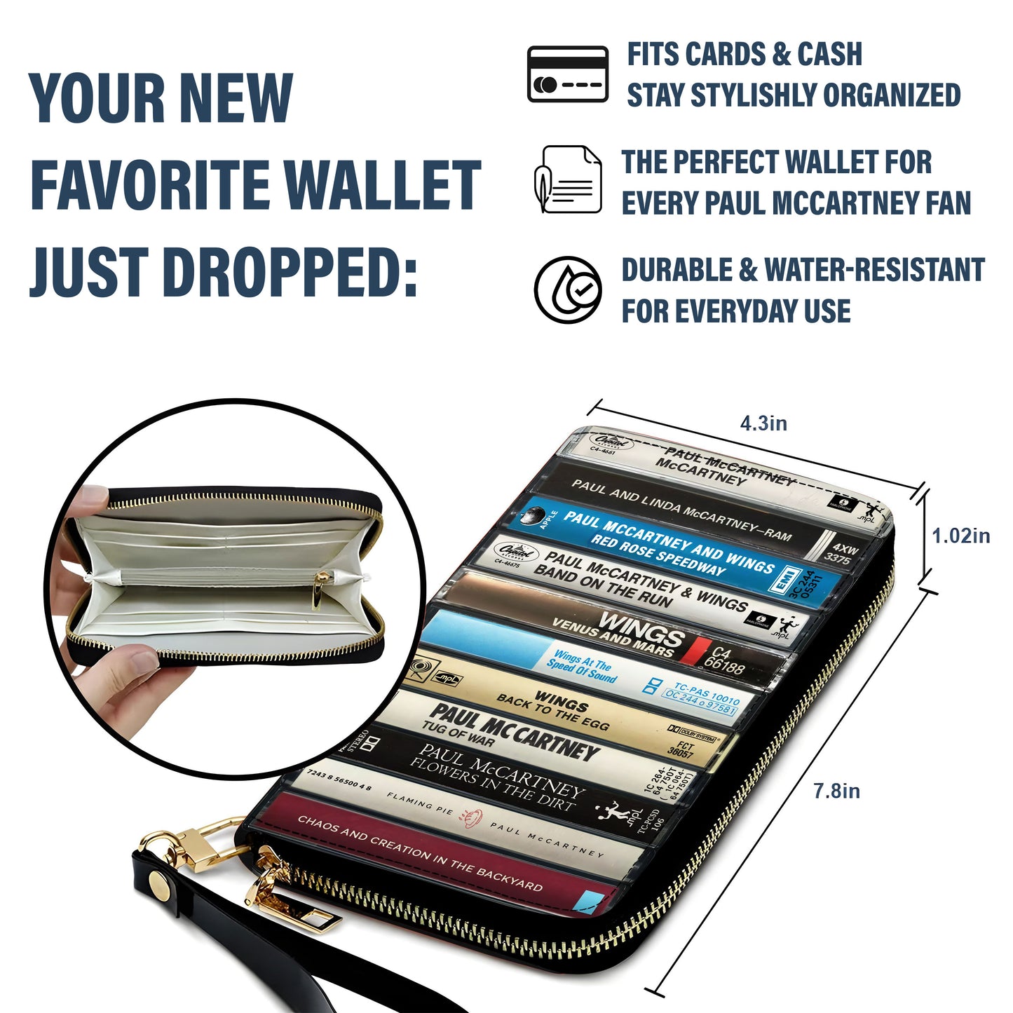 Paul McCartney Albums Cassette Vintage Leather Long Wallet