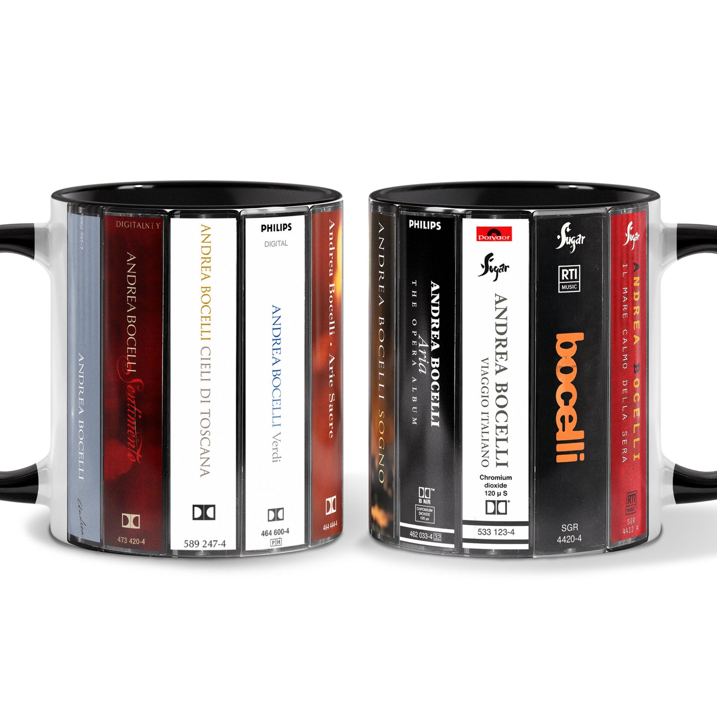 Andrea Bocelli Albums Cassette Collection Retro Accent Mug