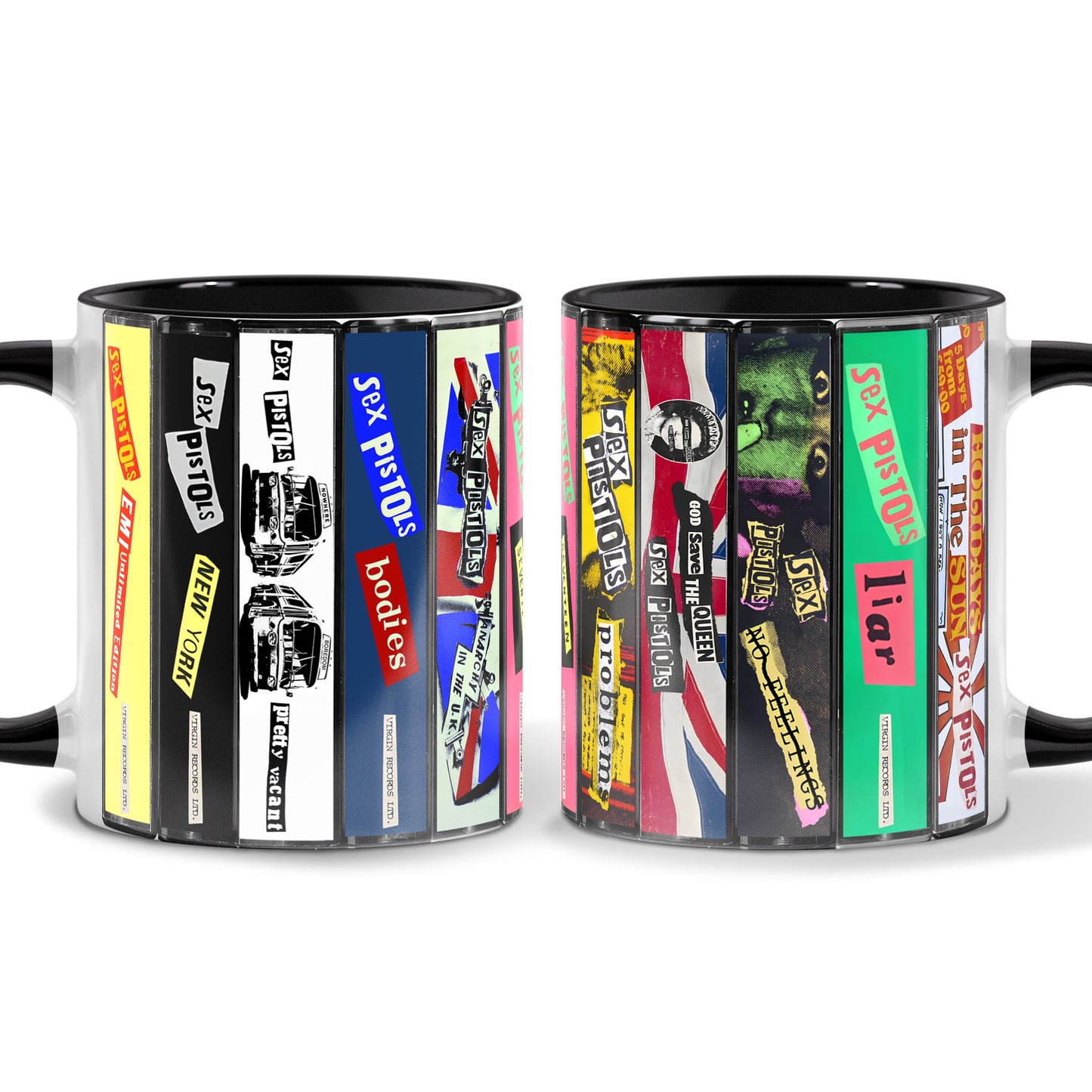 Sex Pistols Never Mind the Bollocks Album Cassette Collection Retro Accent Mug