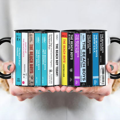 The Beach Boys Albums Cassette Collection Retro Accent Edge-to-Edge Printed Mug