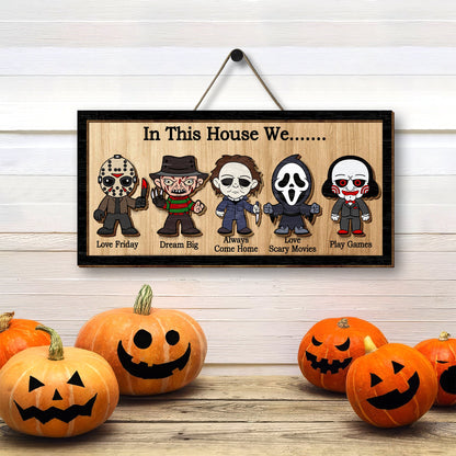 In This House We Horror Halloween 2 Layered Frame Wood Frame