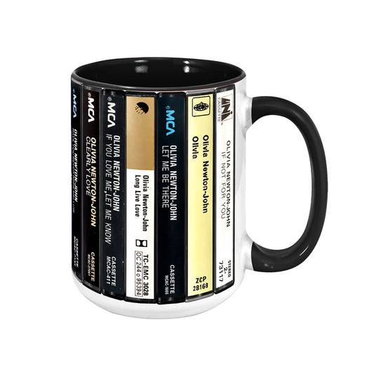Olivia Newton-John Albums Cassette Collection Retro Accent Edge-to-Edge Printed Mug