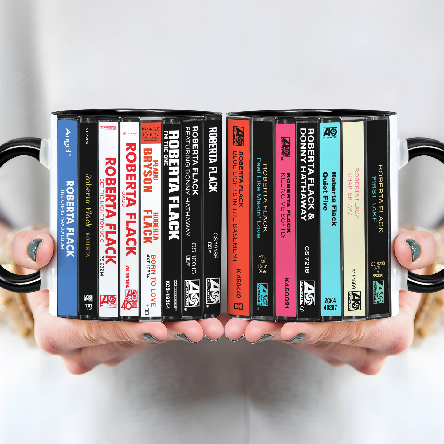 Roberta Flack Albums Cassette Collection Retro Accent Edge-to-Edge Printed Mug