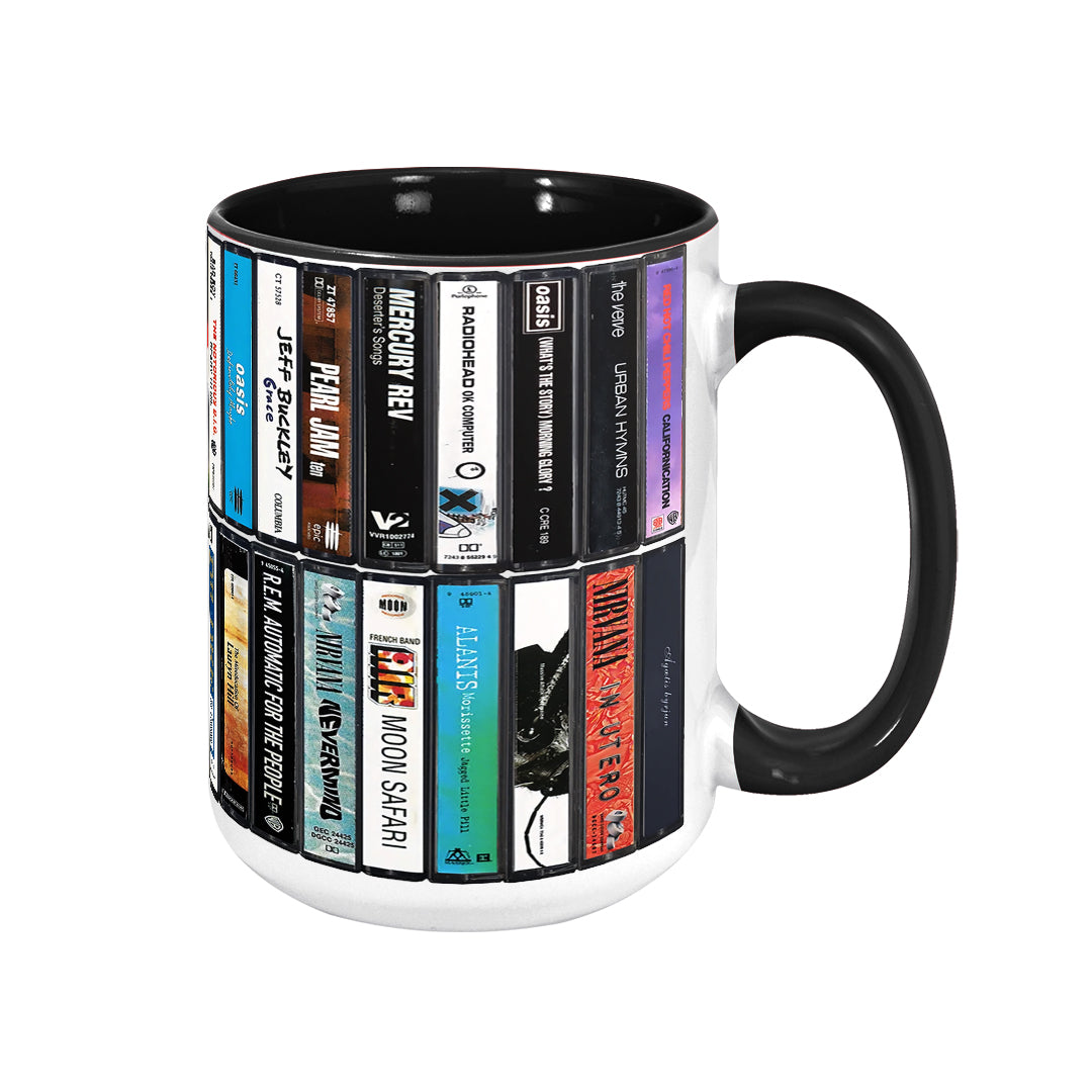 90s Music Albums Cassette Collection Retro Accent Edge-to-Edge Printed Mug