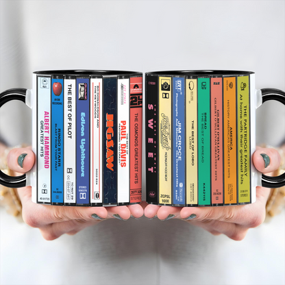 70s POP Albums Cassette Collection Retro Accent Edge-to-Edge Printed Mug