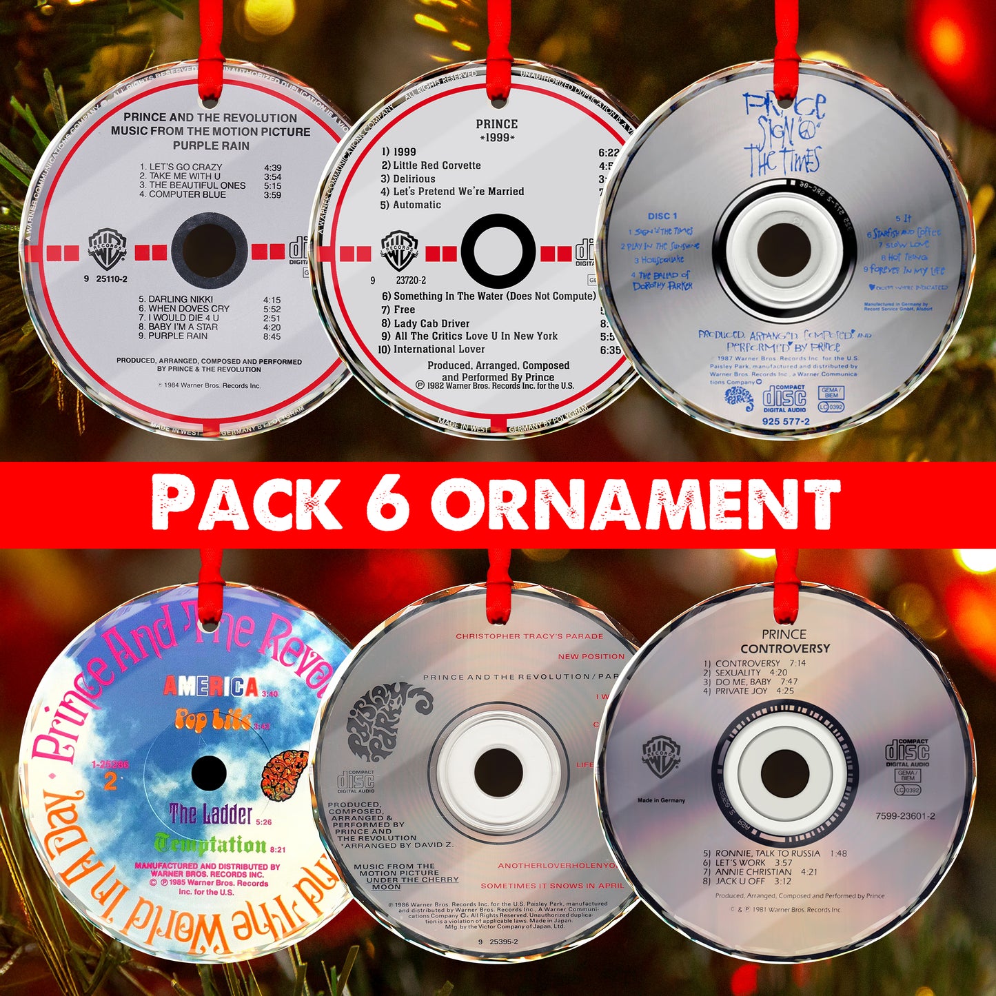 Prince Albums CD Glass Ornaments Set