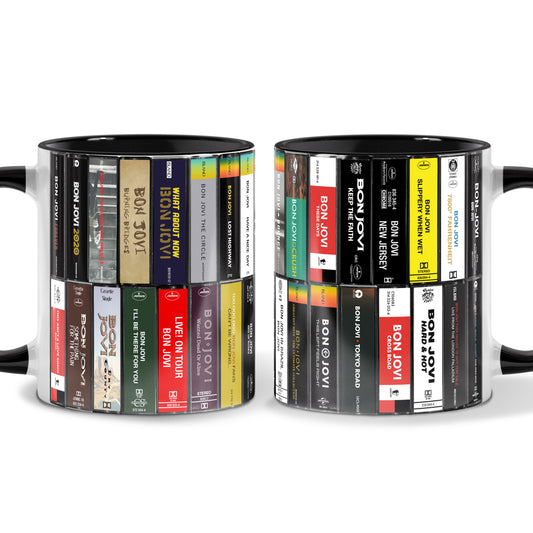 Bon Jovi Albums Cassette Collection Retro Accent Mug - Extended Version