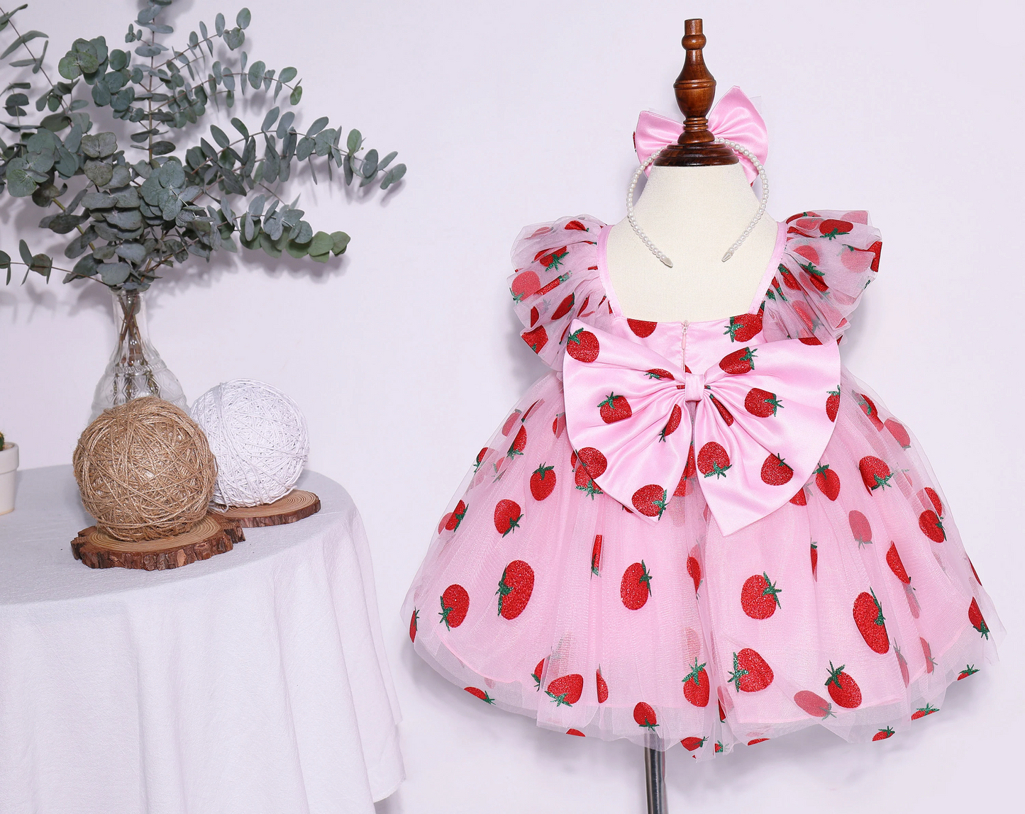 FLUFFY BABY DRESS | Red Flower Strawberry Sequin Baby Dresses | Baby Birthday Outfit | Gift For Baby Girls | Fruit Print Elegant Baby Dress