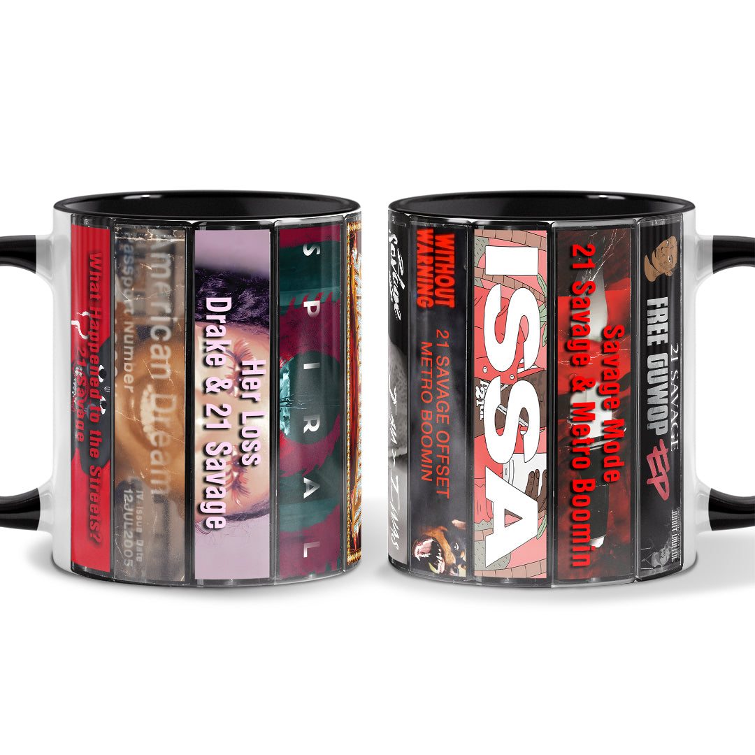 21 Savage Albums Cassette Collection Retro Accent Mug