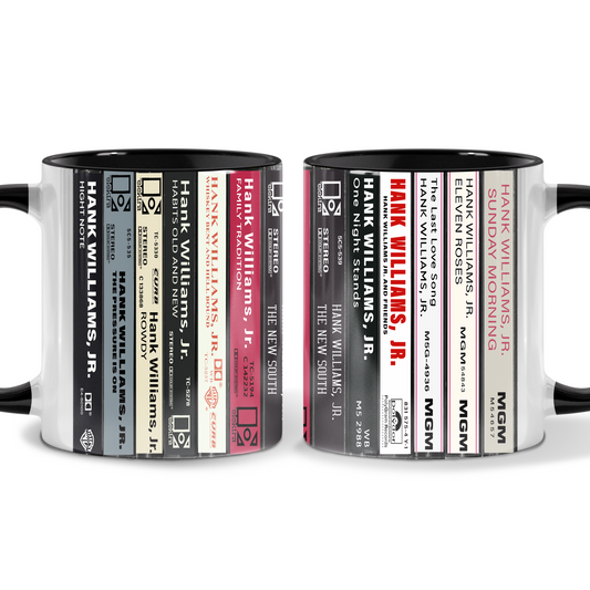 Hank Williams Jr. Albums Cassette Collection Retro Accent Mug