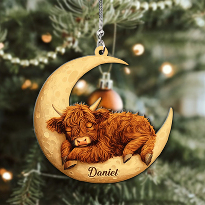 Cow Cute Sleep Moon Acrylic Ornament