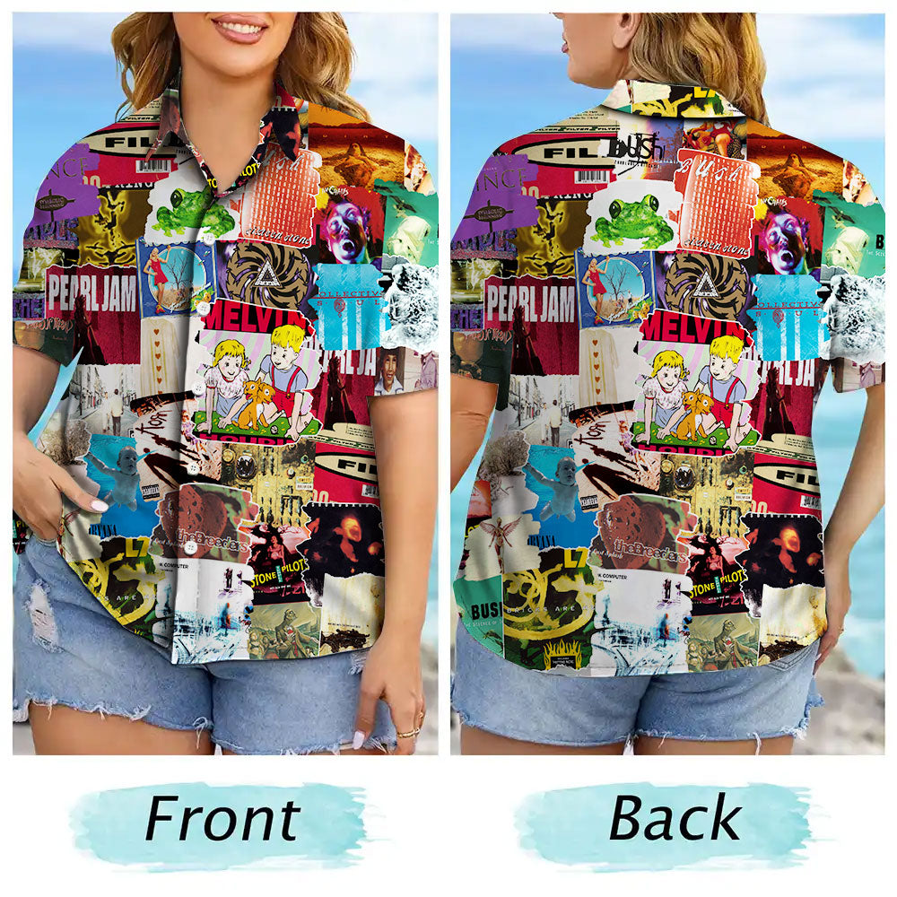 Classic Grunge Rock Bands Albums Covers Collage Unisex Hawaiian Shirt