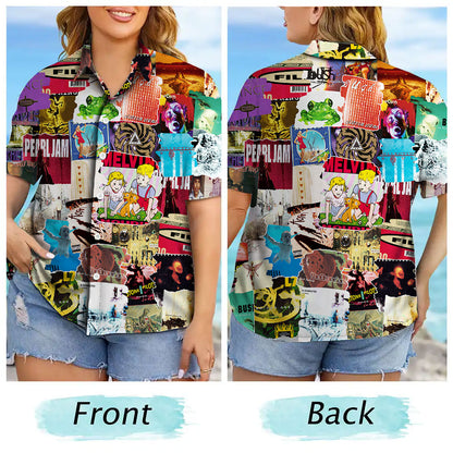 Classic Grunge Rock Bands Albums Covers Collage Unisex Hawaiian Shirt