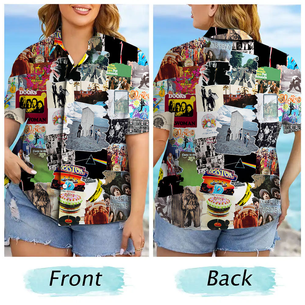 Classic Rock Albums Covers Collage Unisex Hawaiian Shirt
