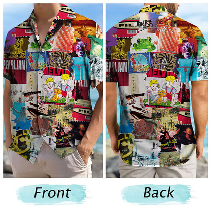 Classic Grunge Rock Bands Albums Covers Collage Unisex Hawaiian Shirt