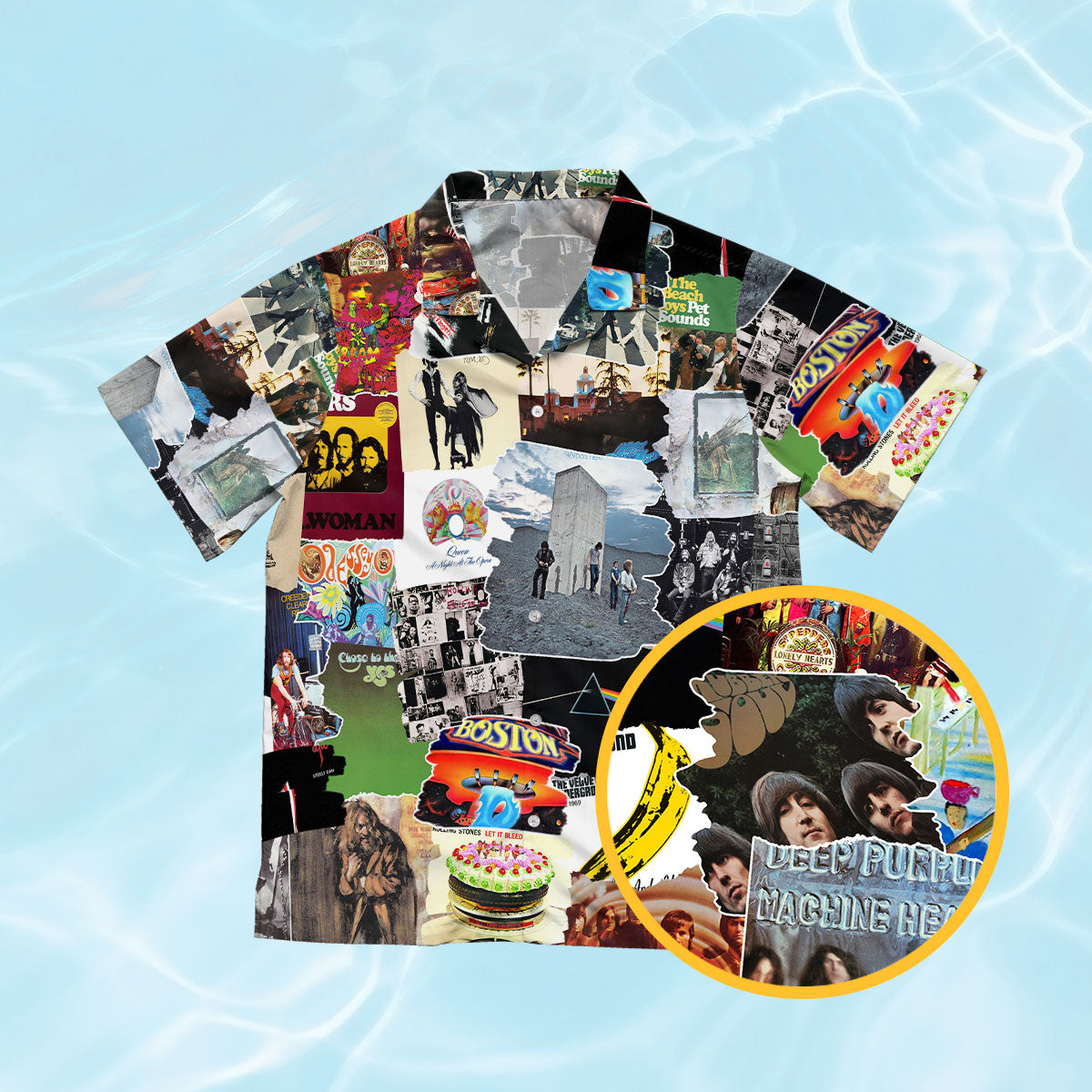 Classic Rock Albums Covers Collage Unisex Hawaiian Shirt