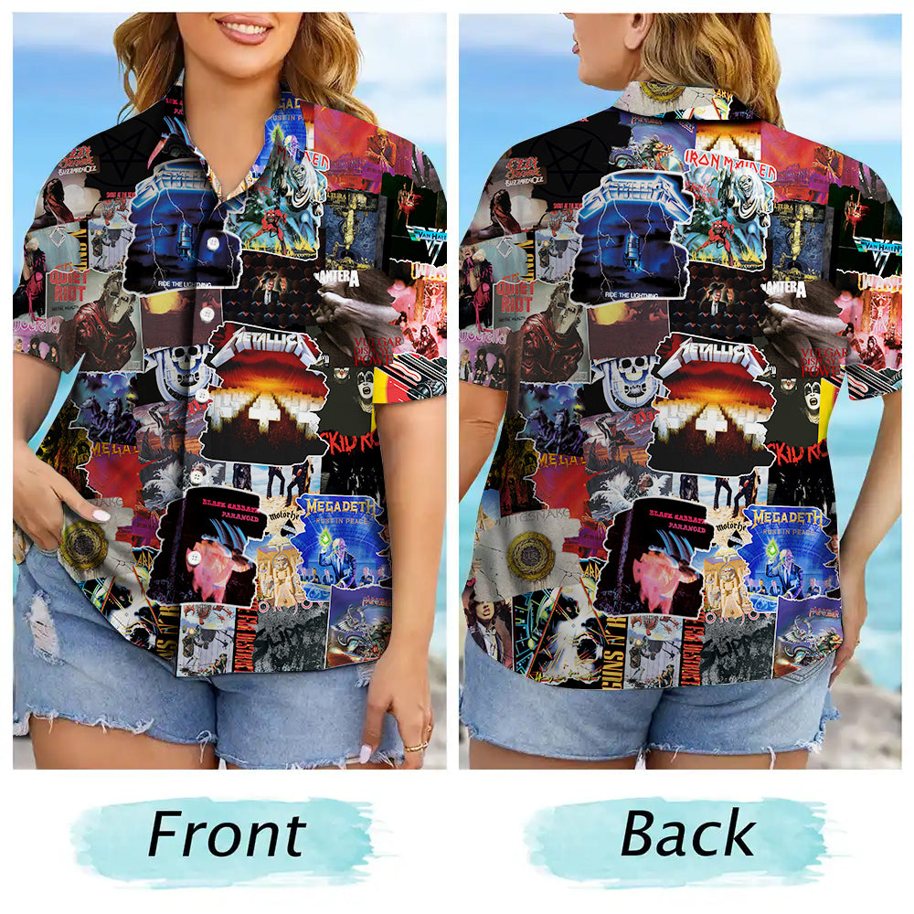Classic Metal Rock Bands Albums Covers Collage Unisex Hawaiian Shirt