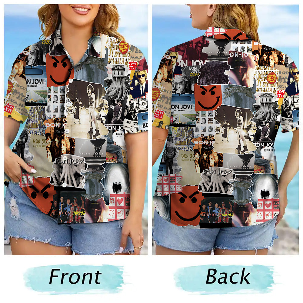 Bon Jovi Albums Covers Collage Unisex Hawaiian Shirt