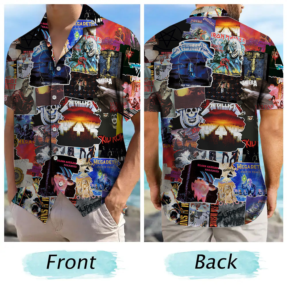 Classic Metal Rock Bands Albums Covers Collage Unisex Hawaiian Shirt