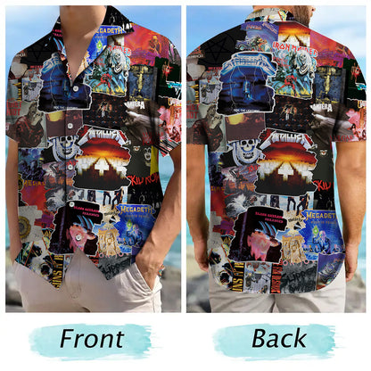 Classic Metal Rock Bands Albums Covers Collage Unisex Hawaiian Shirt