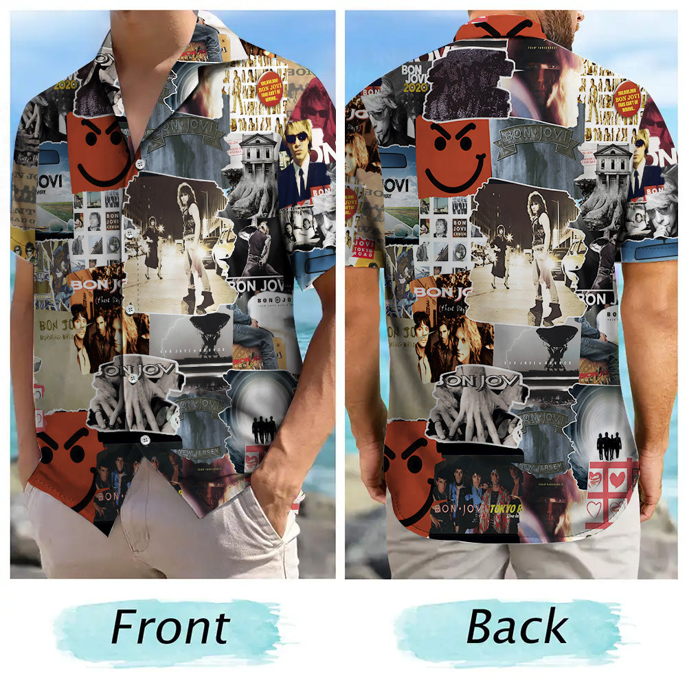 Bon Jovi Albums Covers Collage Unisex Hawaiian Shirt