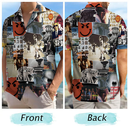 Bon Jovi Albums Covers Collage Unisex Hawaiian Shirt