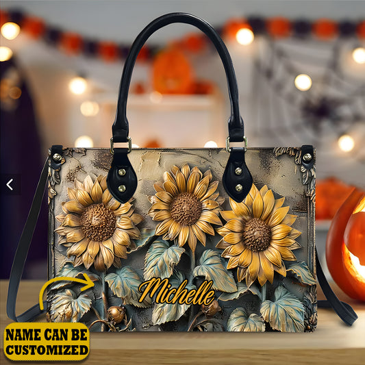 Beautiful Sunflower Vintage - Personalized Leather Handbag