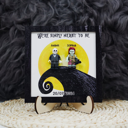 Custom We're Simply Meant To Be Jack and Sally Mini Figure Wooden Plaque