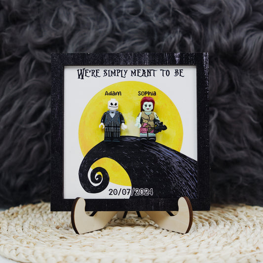 Custom We're Simply Meant To Be Jack and Sally Mini Figure Wooden Plaque