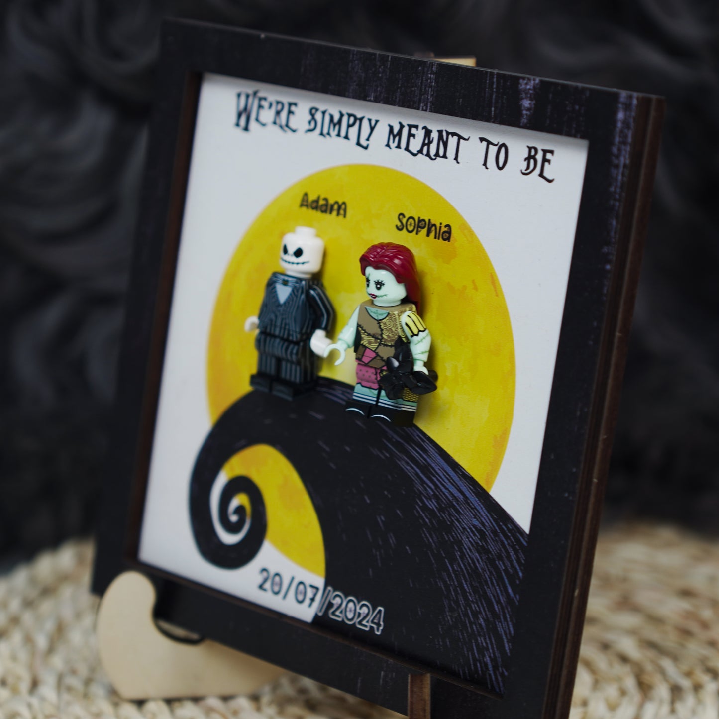 Custom We're Simply Meant To Be Jack and Sally Mini Figure Wooden Plaque