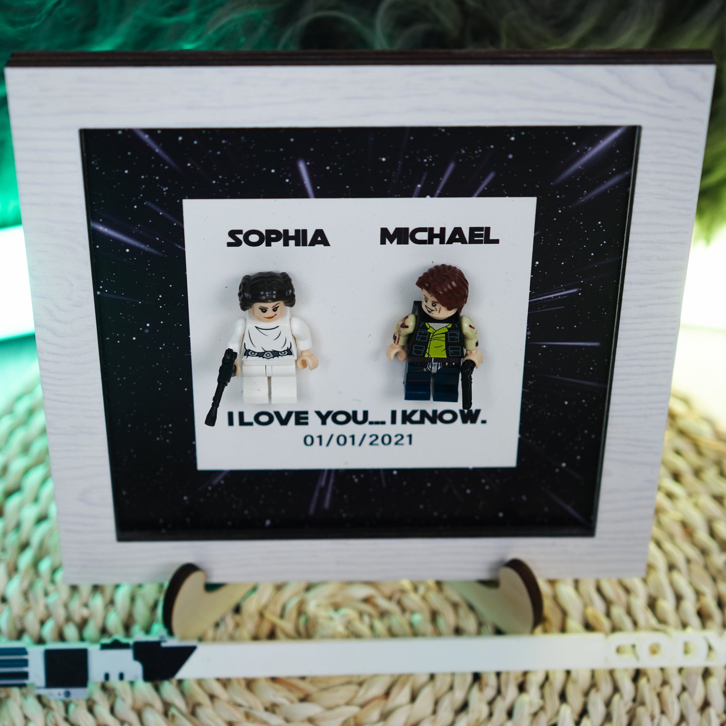 Custom I Love You I Know Leia and Han Mini Figure Wooden Plaque