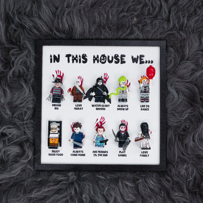 In This House We Horror Characters Mini Figures Wooden Plaque