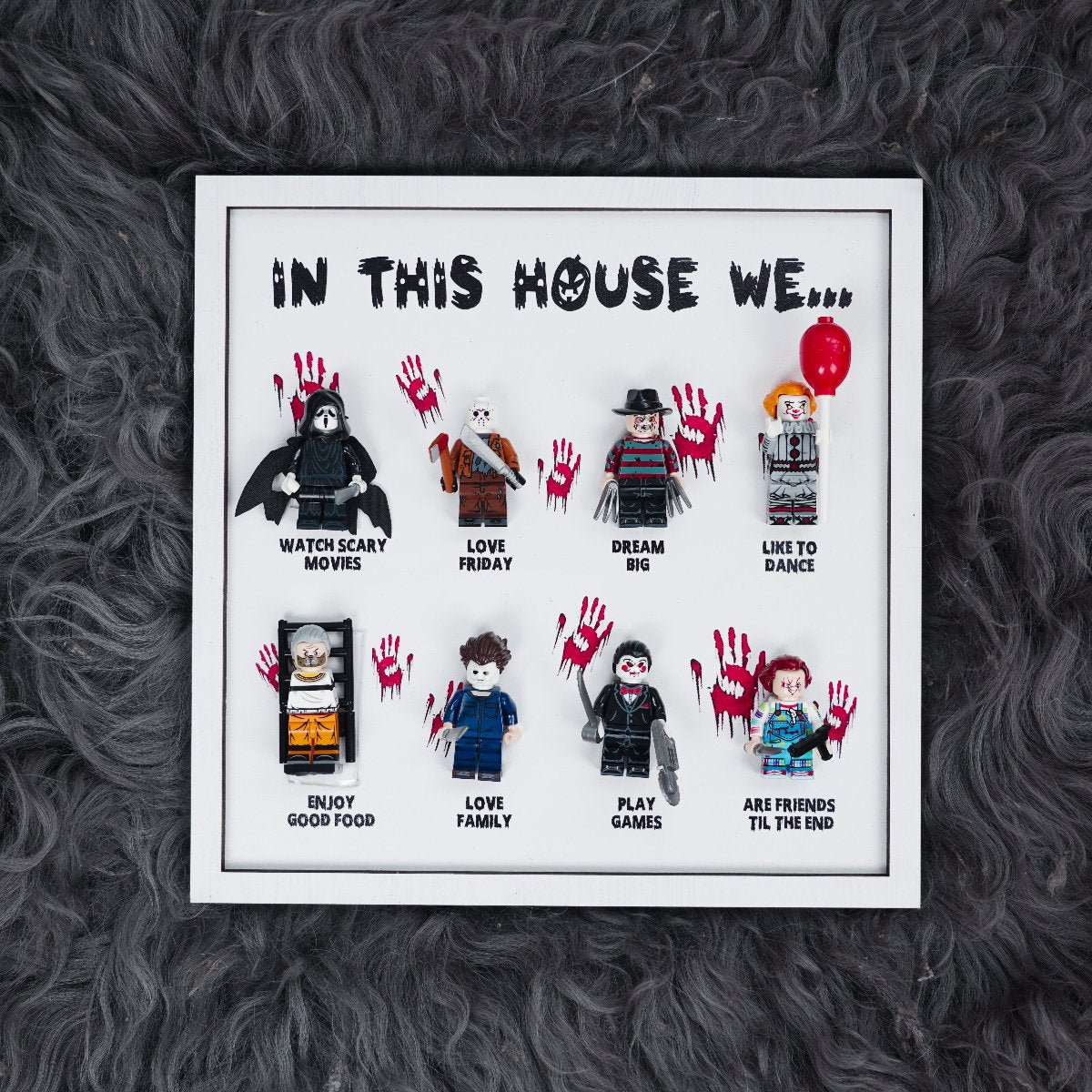 In This House We Horror Characters Mini Figures Wooden Plaque