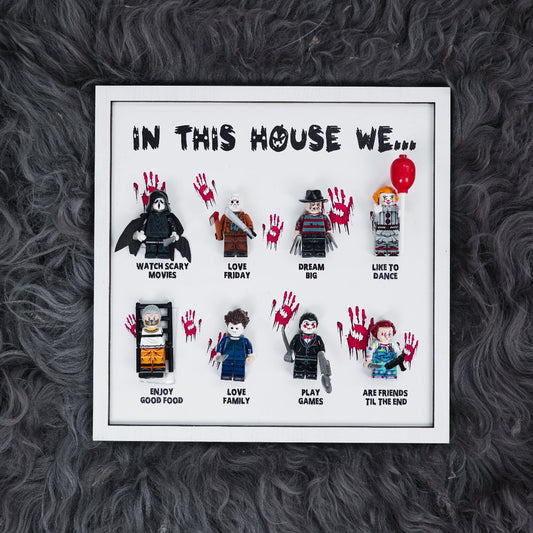 In This House We Horror Characters Mini Figures Wooden Plaque